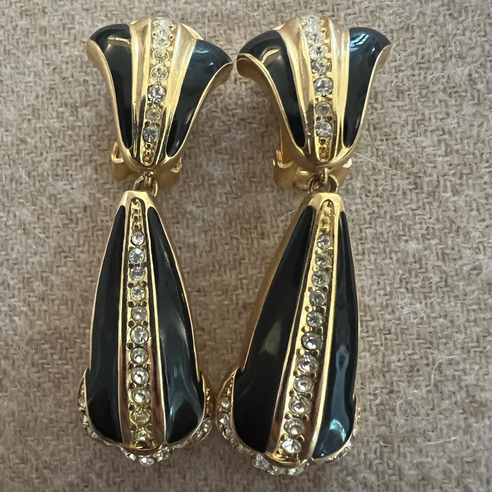Dior Gold and Black Crystal Earrings